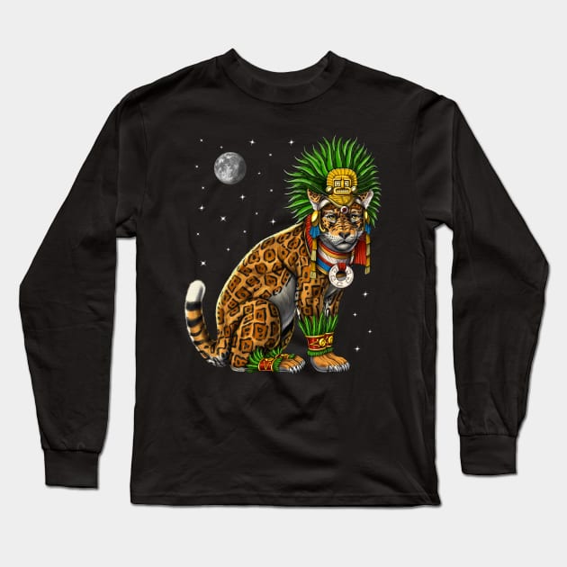 Aztec Jaguar God Long Sleeve T-Shirt by underheaven